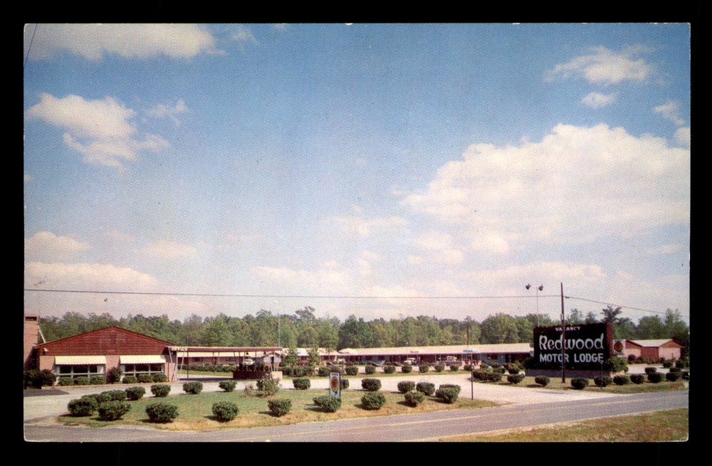 Redwood Motor Lodge Lumberton NC Inn Lodging Motel Sign Unp Postcard