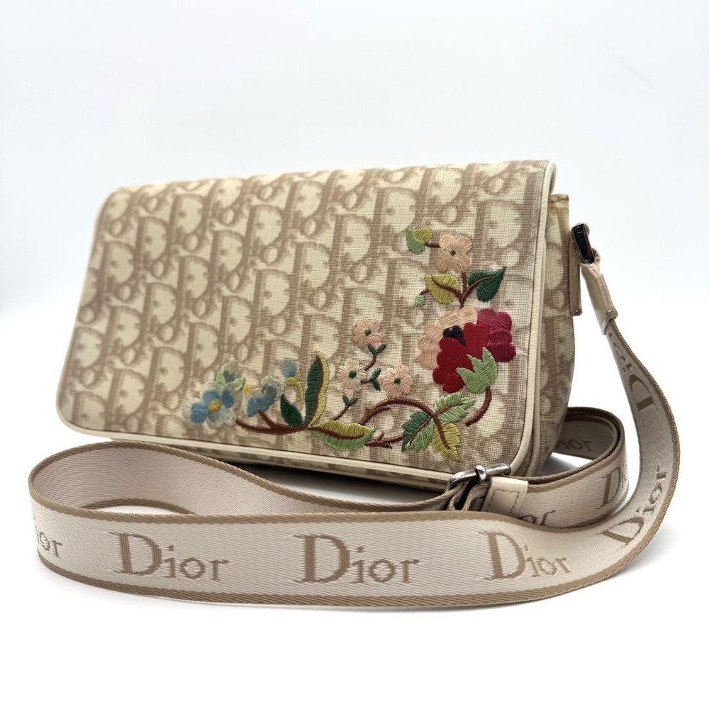 Dior Trotter Flower Embroidery Shoulder Bag CD Hardware Rare Vintage