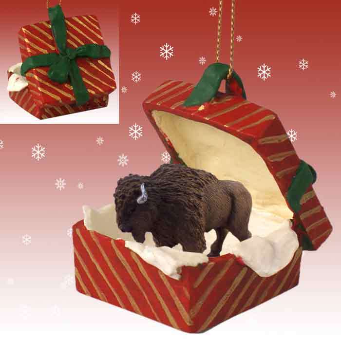 Buffalo RED Gift Box Holiday Christmas ORNAMENT