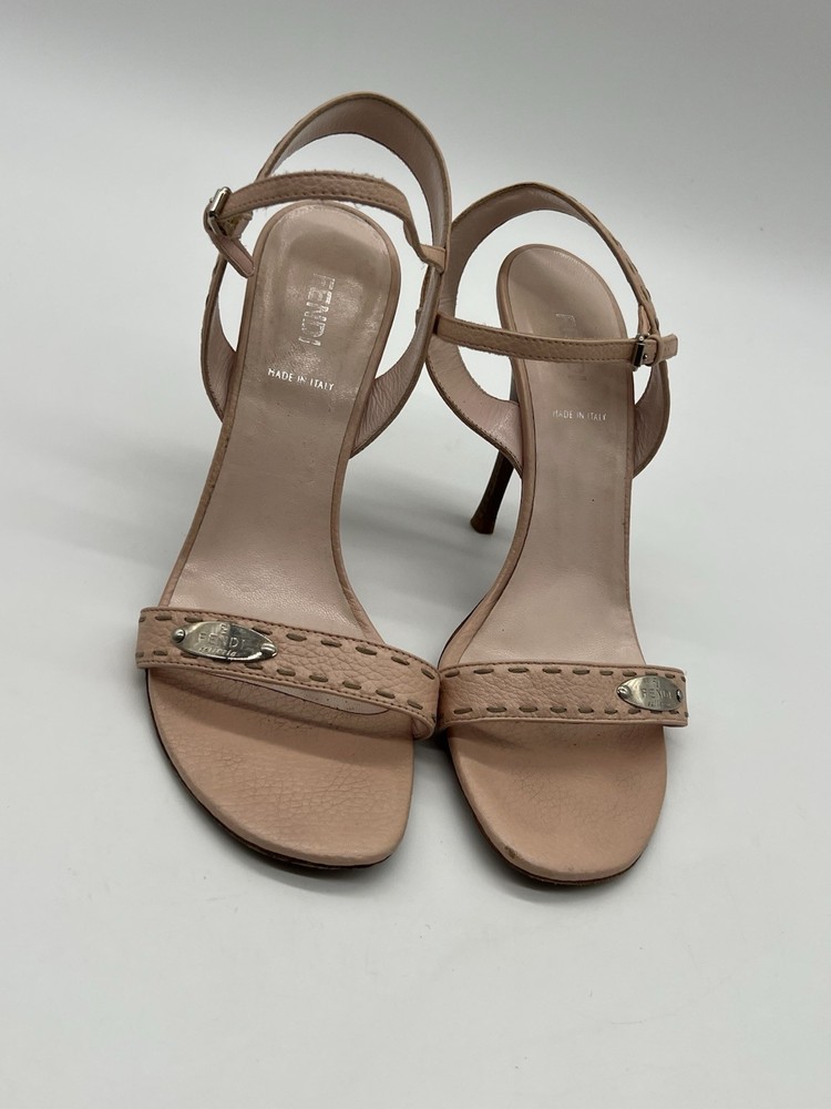 Fendi Pink Leather Women’s Size 40 US 9.5 Ankle Strap Heel Sandal Fashion Shoes.