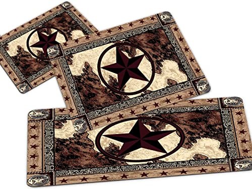 Western Kitchen Rug Set 3-Piece Texas Star Wood Panel Rustic Country Decor