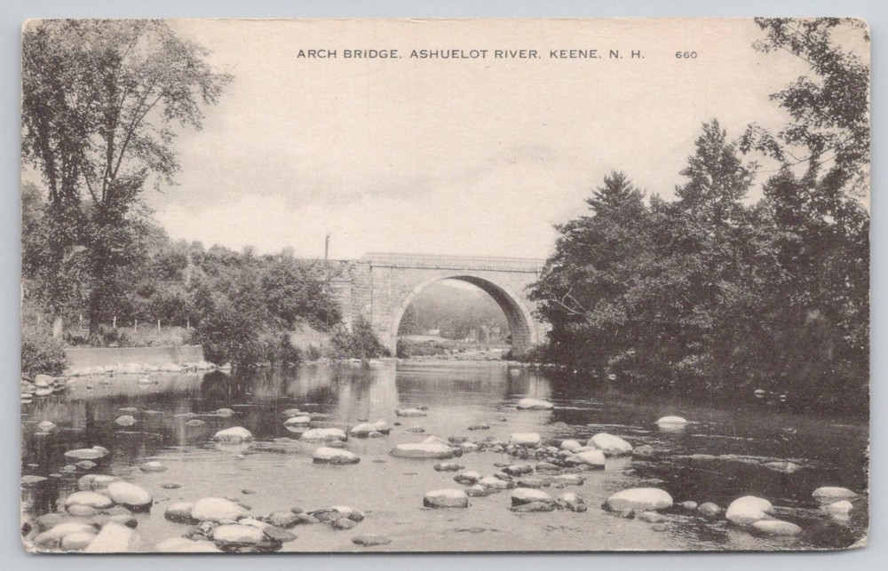 Arch Bridge Ashuelot River Keene NH Postcard American Art Co. Vintage