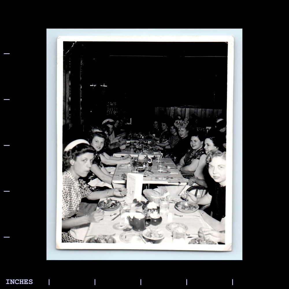 Old Vintage Photo WOMEN SITTING AT DINING TABLE EATING DINNER