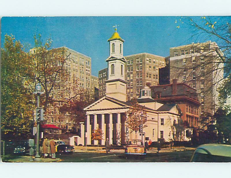 Unused 1950's OLD CARS & CHURCH SCENE Washington DC p3086