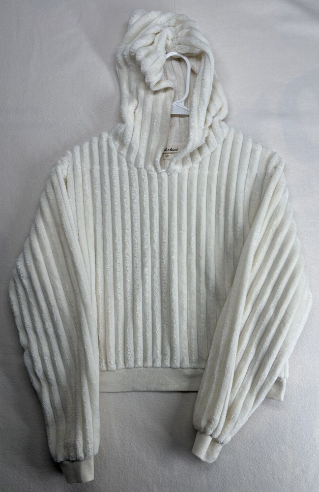 Derek Heart Fluffy Ribbed Plush Pullover Hoodie White Size Large Super Soft