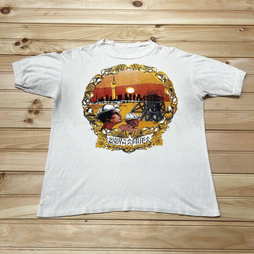 Vintage 70s Free Liberate South Africa Suid Afrika Art Shirt Size Large