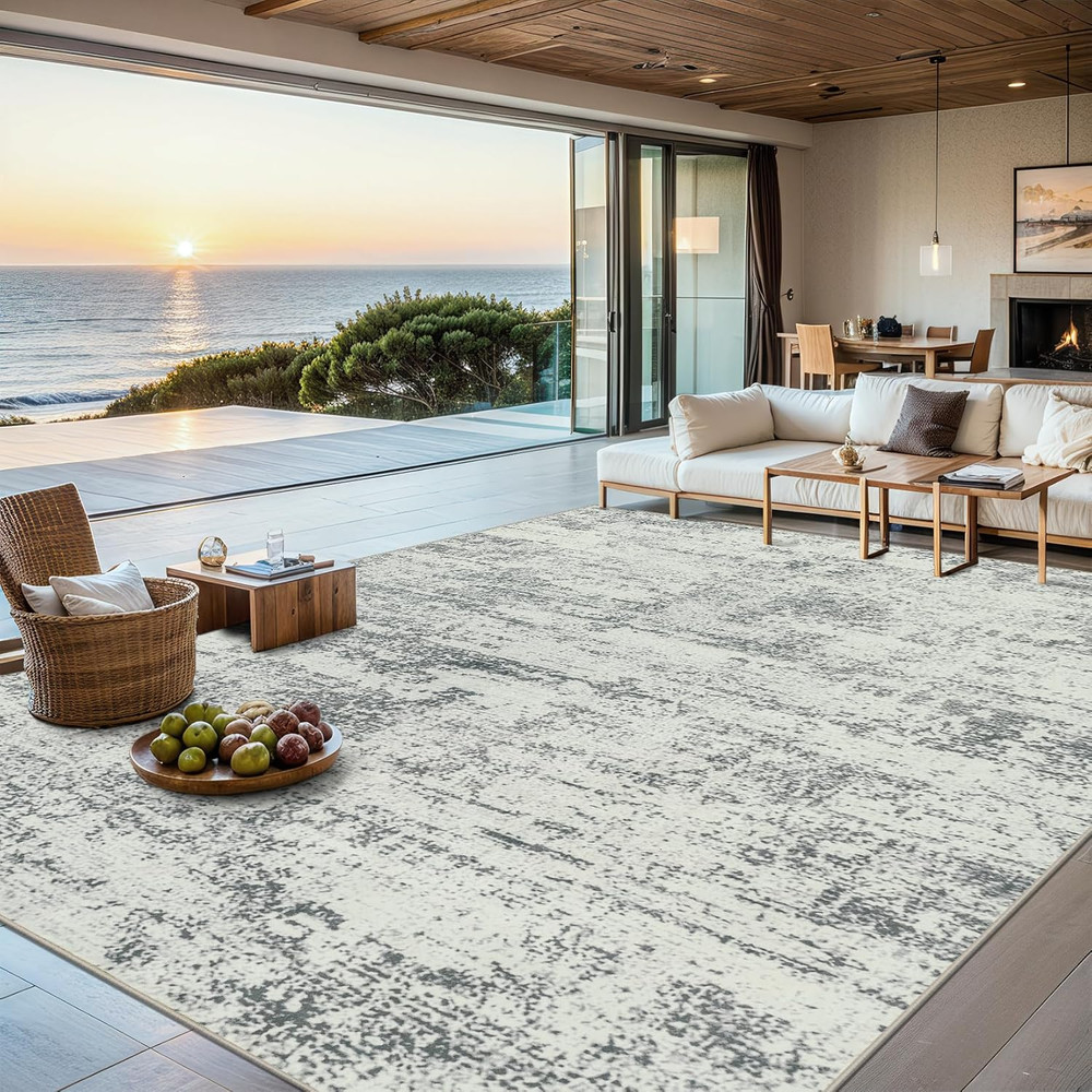 8X10 Area Rugs for Living Room - Washable Rug Modern Abstract Soft Large Neutral