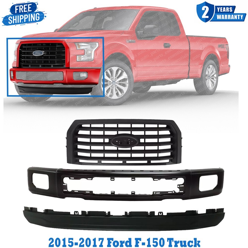 Bumper Face Bar Primed Steel &Grille Assembly Kit For 2015-2017 Ford F-150 Truck