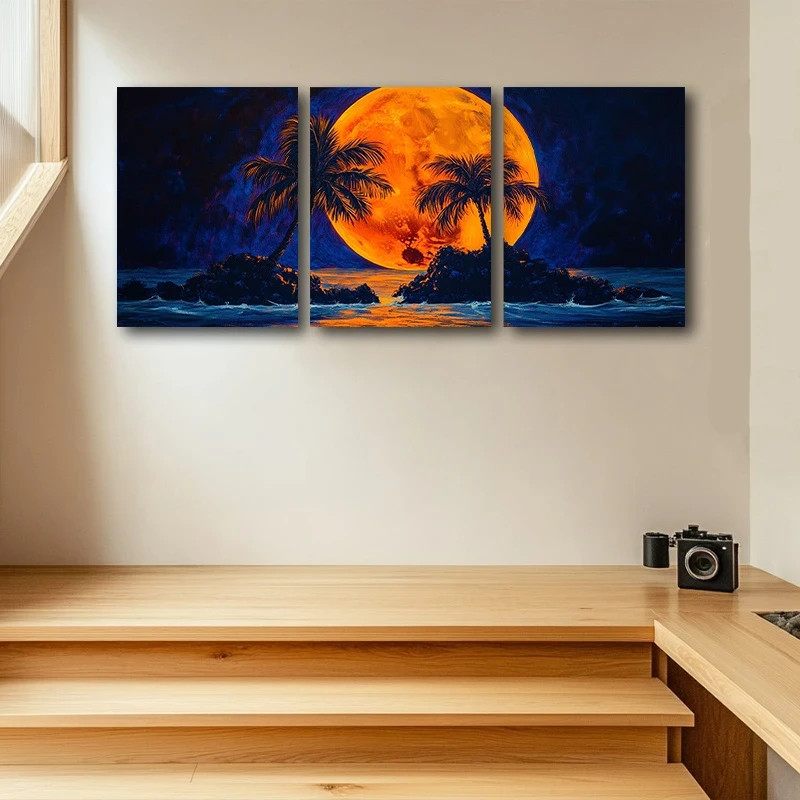 3pcs Tropical Palm Tree Vibrant Sunset Scene Metal Print  Ready to Hang Art