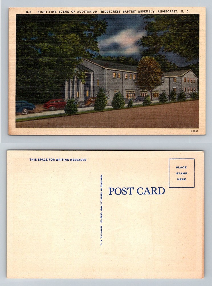 Ridgecrest, NC-North Carolina Baptist Assembly Auditorium Night Vintage Postcard