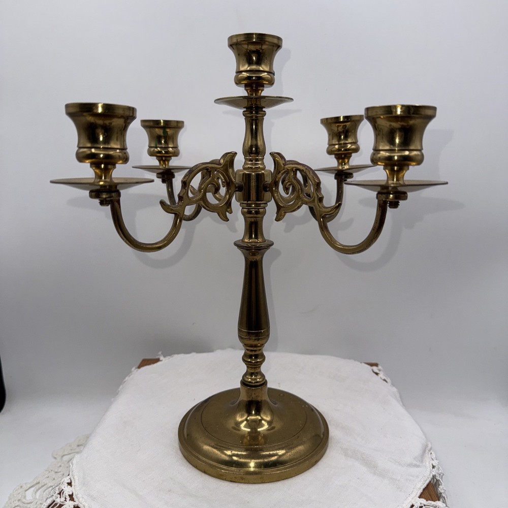 Vintage Baldwin Solid Brass 4 Arm 5 Candle Holder Candelabra Candlesticks 11.5”