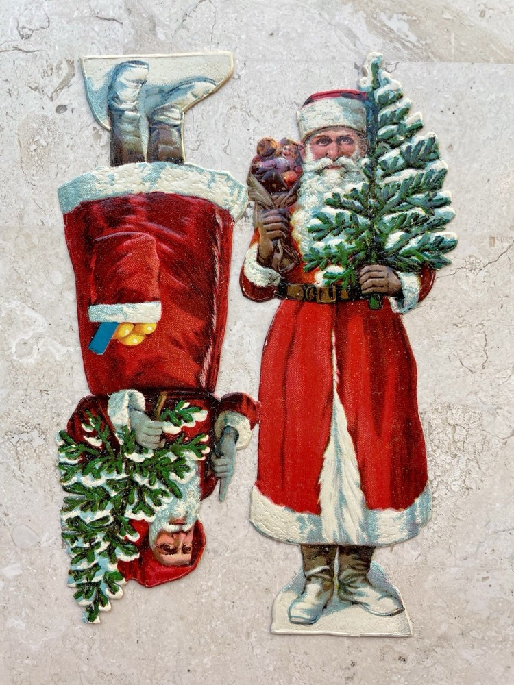 Antique Vintage German Santa Die Cut Scrap Sheet