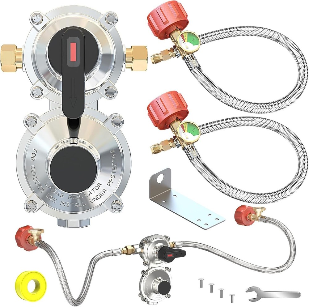 Reliable 2-Stage Propane Regulator & Hoses for RV/Camping - Uninterrupted Supply