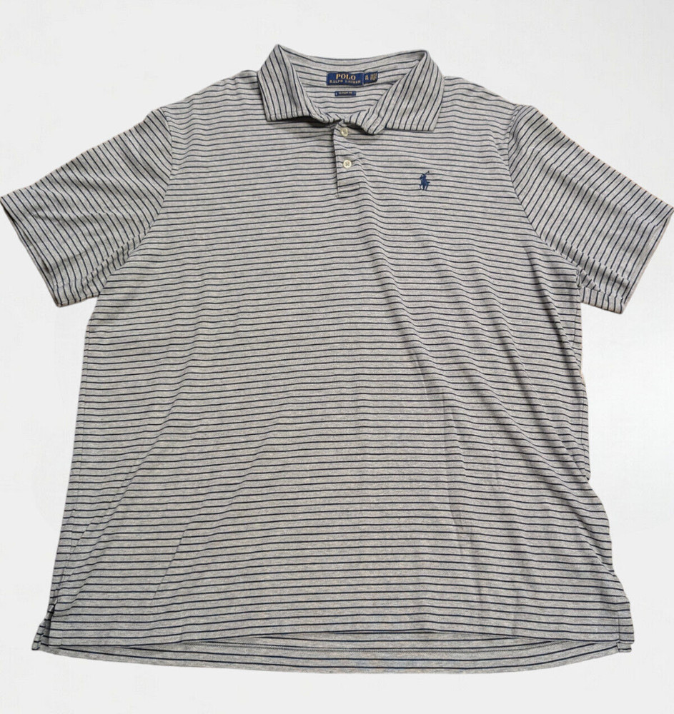 Polo Ralph Lauren Shirt Mens XL Striped Gray Knit Short Sleeve Preppy Pony