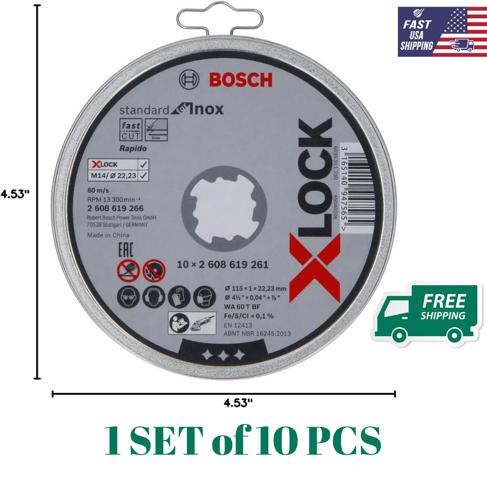 Bosch Pro INOX 10-Pack Cutting Discs, X-Lock, 115mmx1mm, 22.23mm - Free Shipping