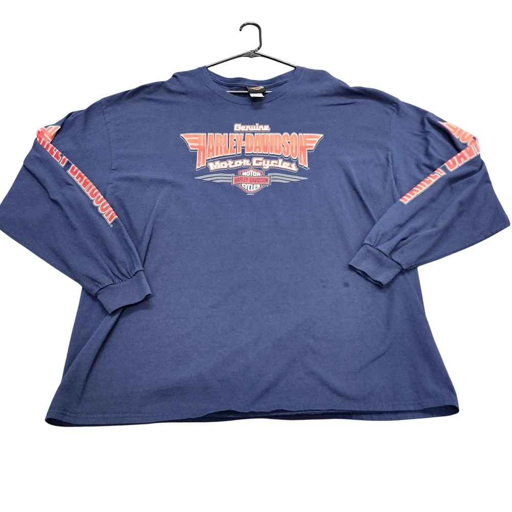 Harley-Davidson Shirt Mens 3XL Blue Bergen County Graphic Tee Long Sleeve Biker