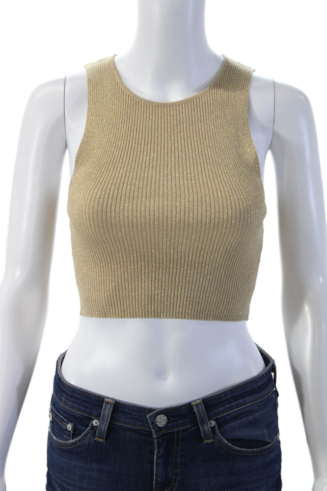 Zara Women Cropped Striped Tank Crew Neck Beige Sleeveless Size SFree Shipping in US $100+ Orders | $6.95 Orders Below