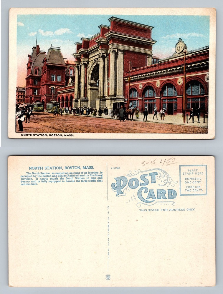 Boston, MA-Massachusetts, North Station Railroad Scene PC Vintage Postcard
