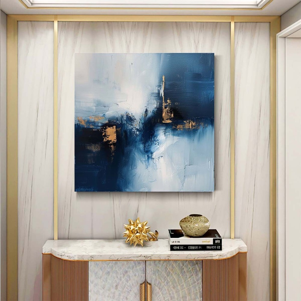 Abstract Oil Painting Thick Textured Hand Painted On Canvas Wall Art Blue 31in