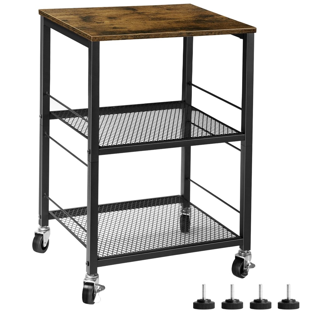 ETELI Side Table Small with Wheels Industrial Night Stand Storage Shelf 3 Tier W
