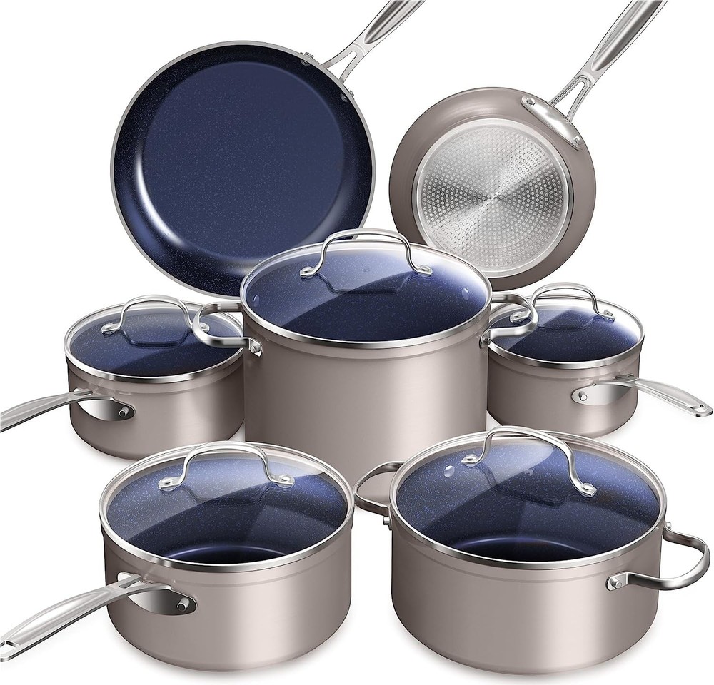 Nuwave Healthy Duralon Blue Ceramic Nonstick Cookware Set Diamond Infused Scrat