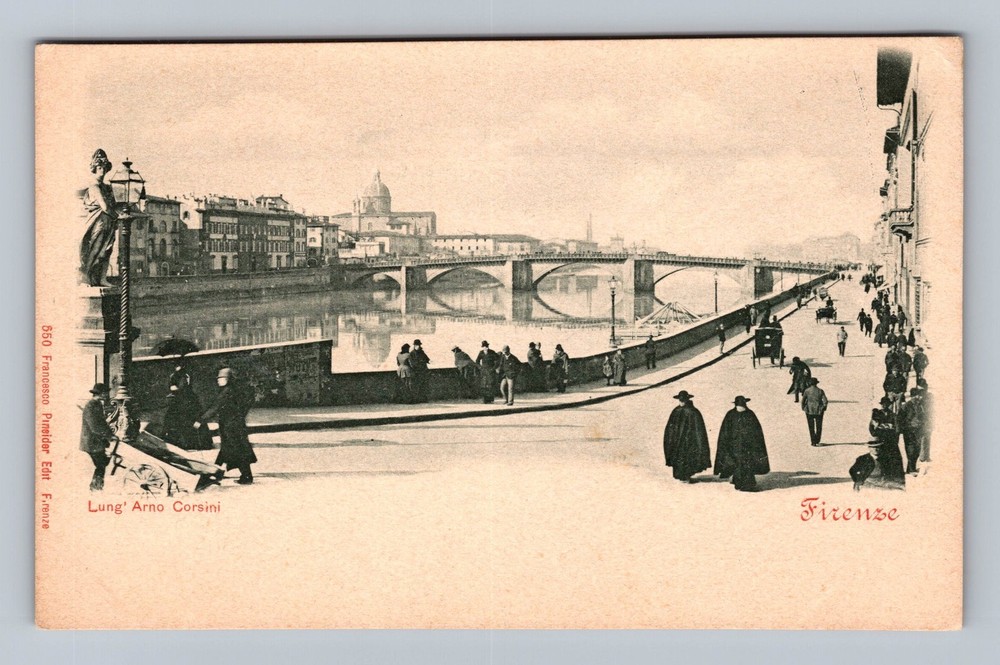 Italy- Florence Lungarno Street Arno River Standard Postal Old Vintage Postcard