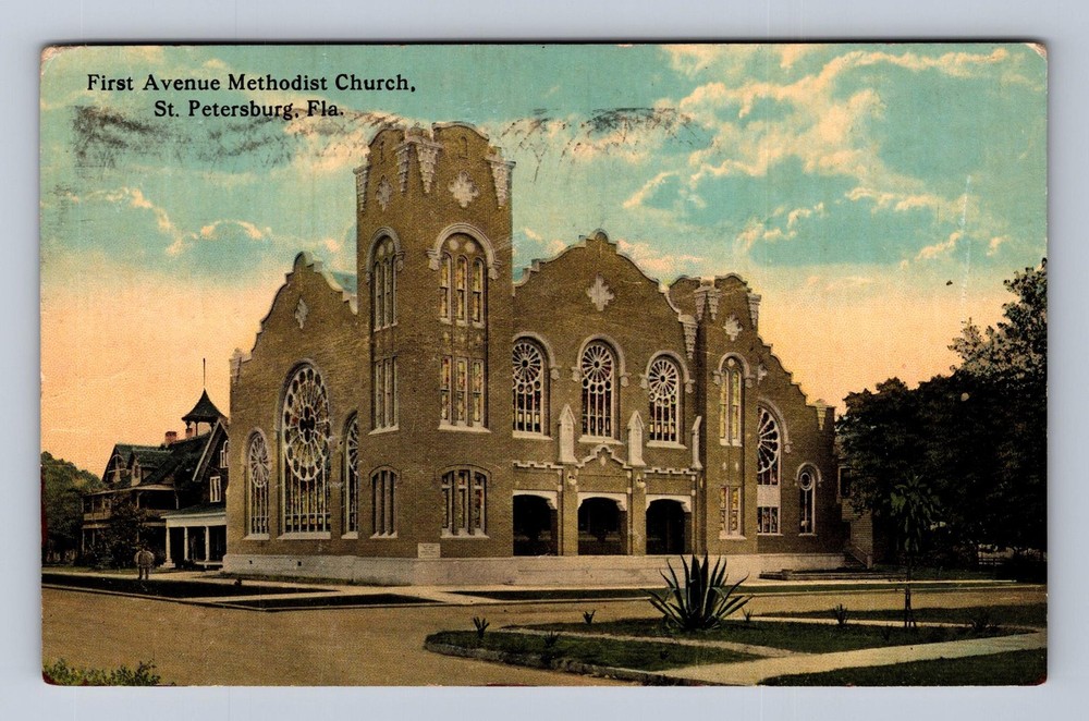 St Petersburg FL-Florida First Avenue Methodist Church Vintage c1915 Postcard
