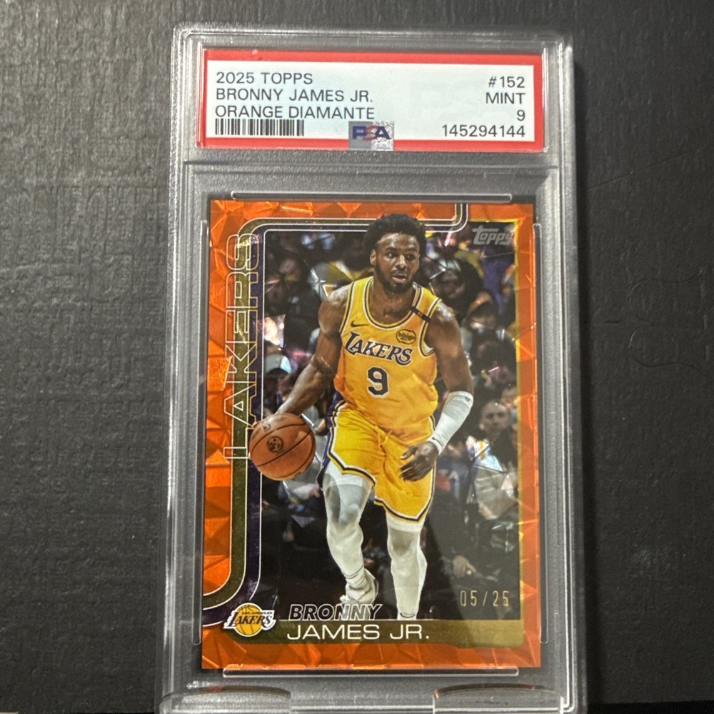 Bronny James jr 2025 topps #152 orange diamante 05/25 PSA graded 9
