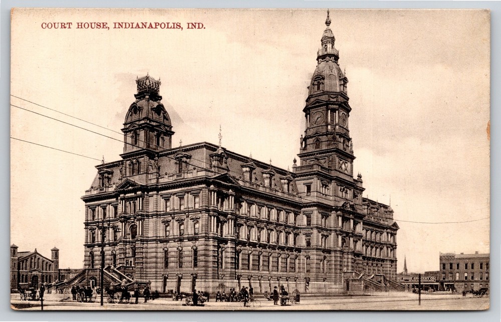 Indianapolis Indiana~Front of Courthouse From Street B&W~Vintage Chrome Postcard