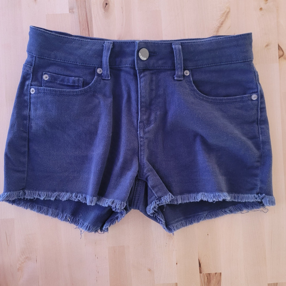 Jean Shorts Juniors Size 11 Cutoff Raw Hem Navy Blue Mid Rise Preppy College