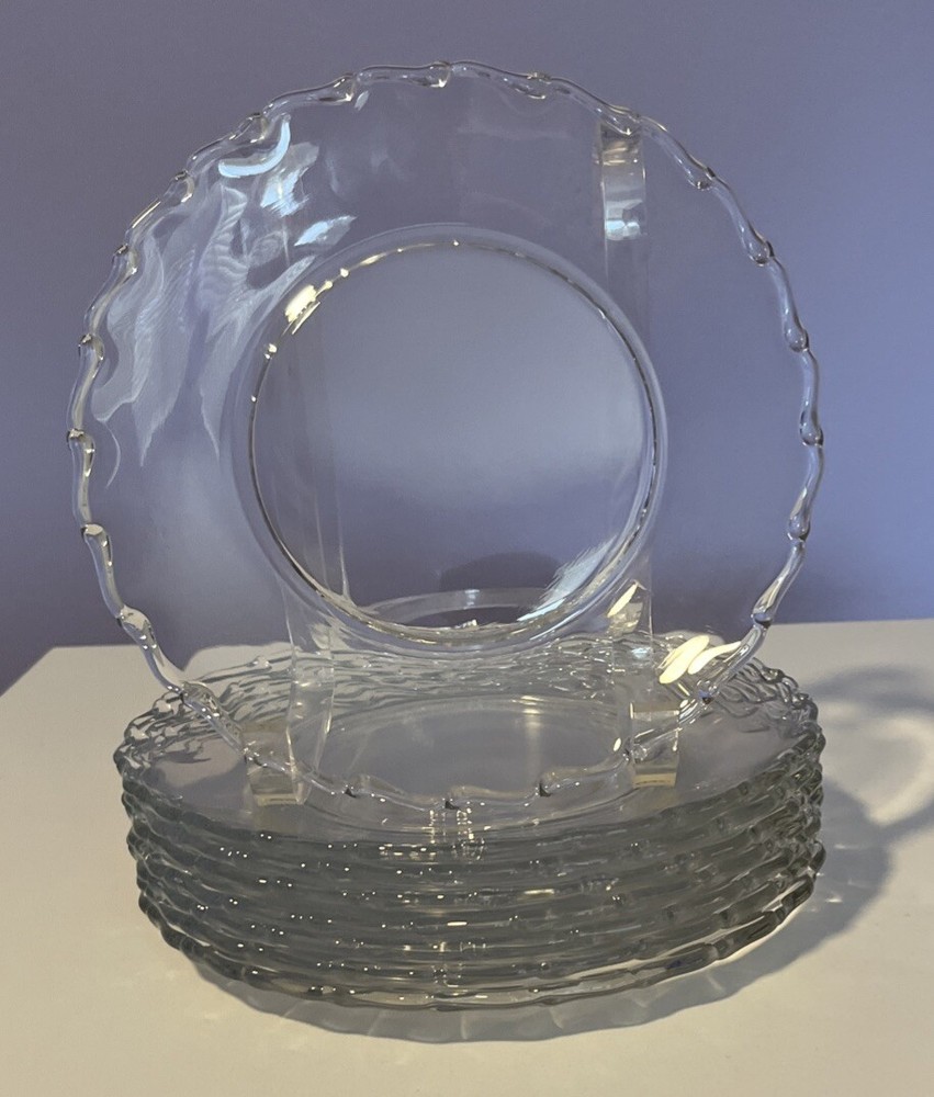 8 Vintage Crystal Fostoria Century Clear Pressed Glass Salad Plates - 7.25