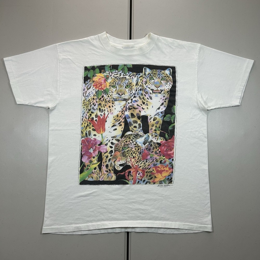 Vintage 90s Animal Leopard Abstract Art Graphic Shirt Size XL Made in USA Nature-image