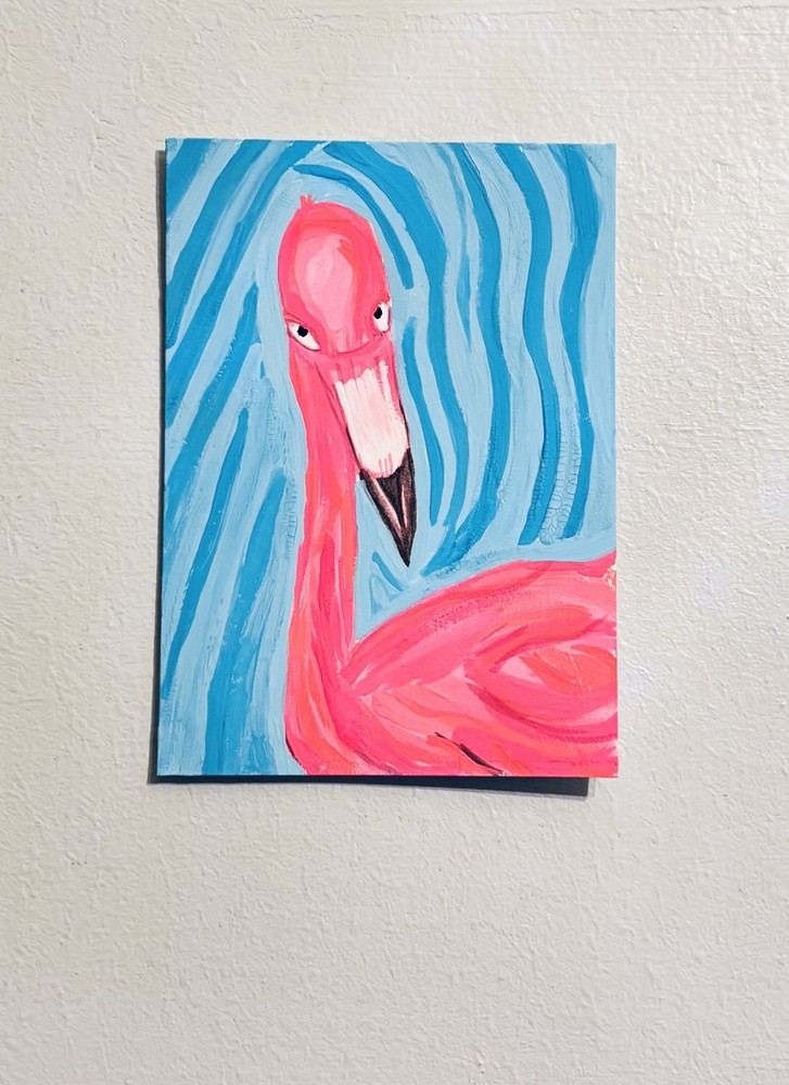 Original Flamingo ACEO | Hand-Painted Gouache Mini Art | Supports Mental Health