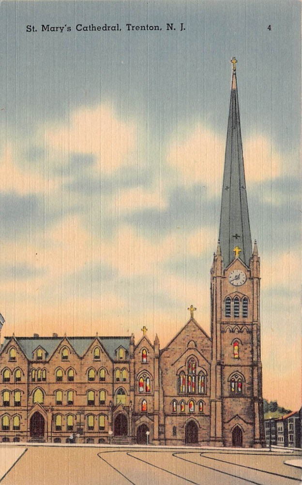 Trenton NJ New Jersey St Mary's Cathedral Church Downtown Clock Vtg Postcard T2