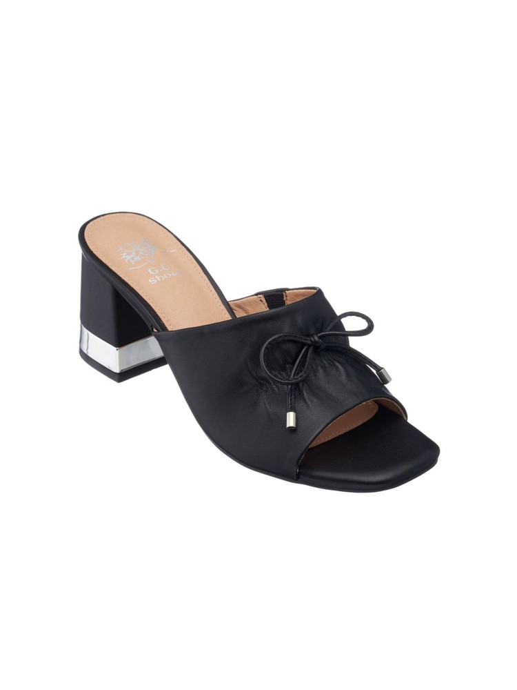 G.C. SHOES Womens Black Heel Stripe Adison Open Slip On Heeled Sandal 6