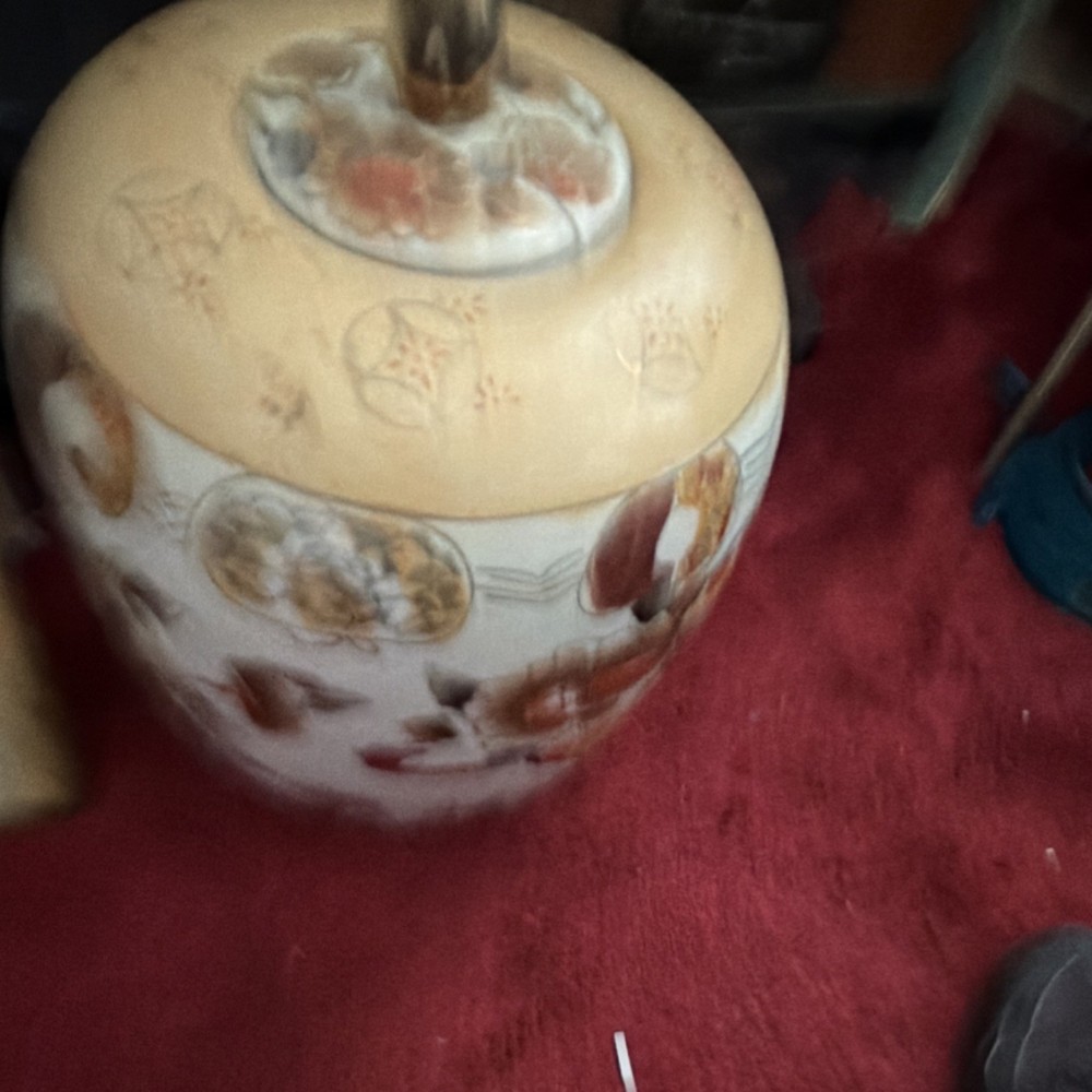 Glossy Ceramic Vase Beige Brown Red Gold Floral Pattern Decorative