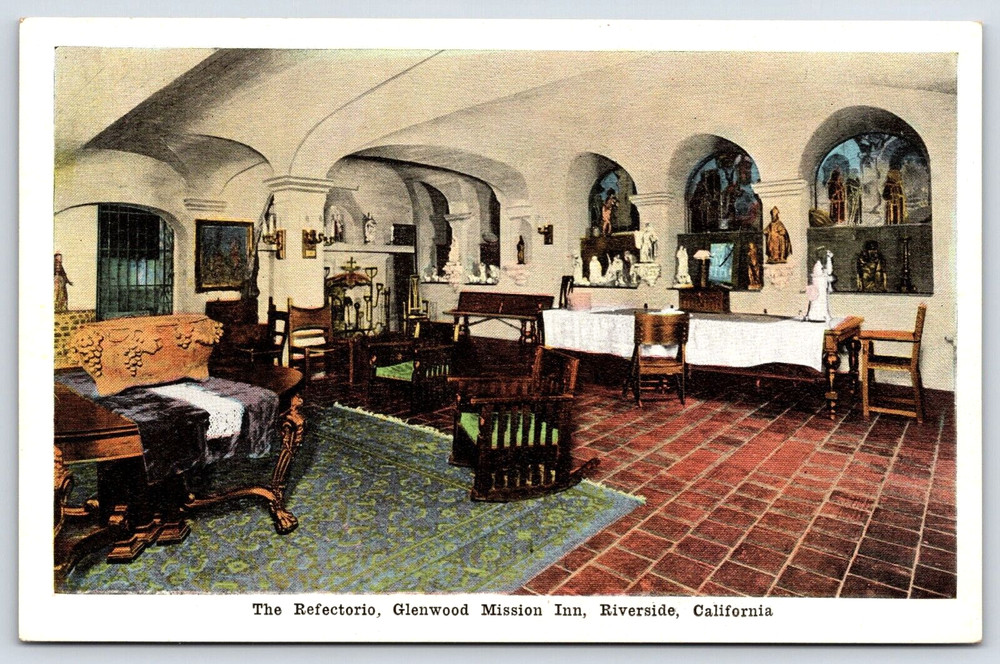 Original Old Vintage Indoor Postcard Glenwood Mission Inn Riverside, CA USA