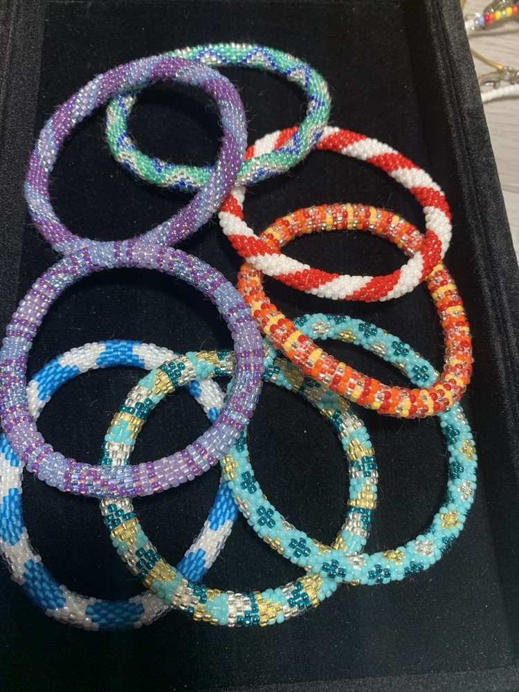 Lot Of 8 Sashka Co hand crocheted beaded roll on bracelet original size
