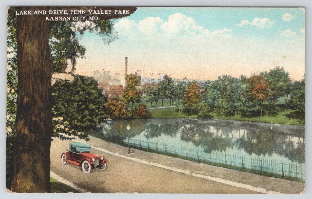 VINTAGE Penn Valley Park Kansas City MO Lake Drive Hall Bros Postcard