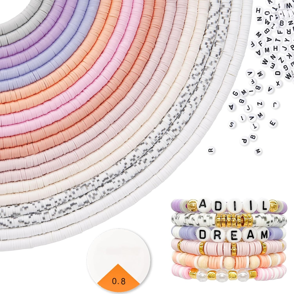 ADIIL 7200Pcs 6mm Polymer Heishi Beads Kit for Bracelet Making in 10 Colors