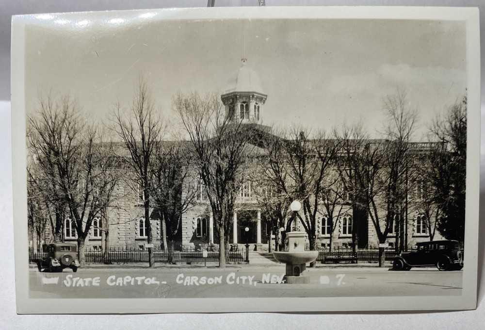 c1920s CARSON CITY, Nevada  RPPC Postcard State Capitol Building View Cars