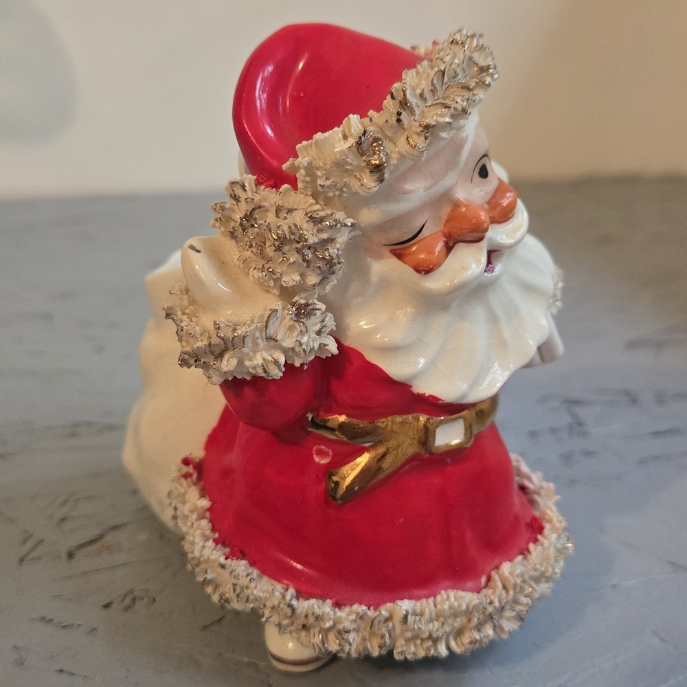 Vtg Lefton Ceramic Santa Claus Winking Spaghetti Christmas Planter Decor