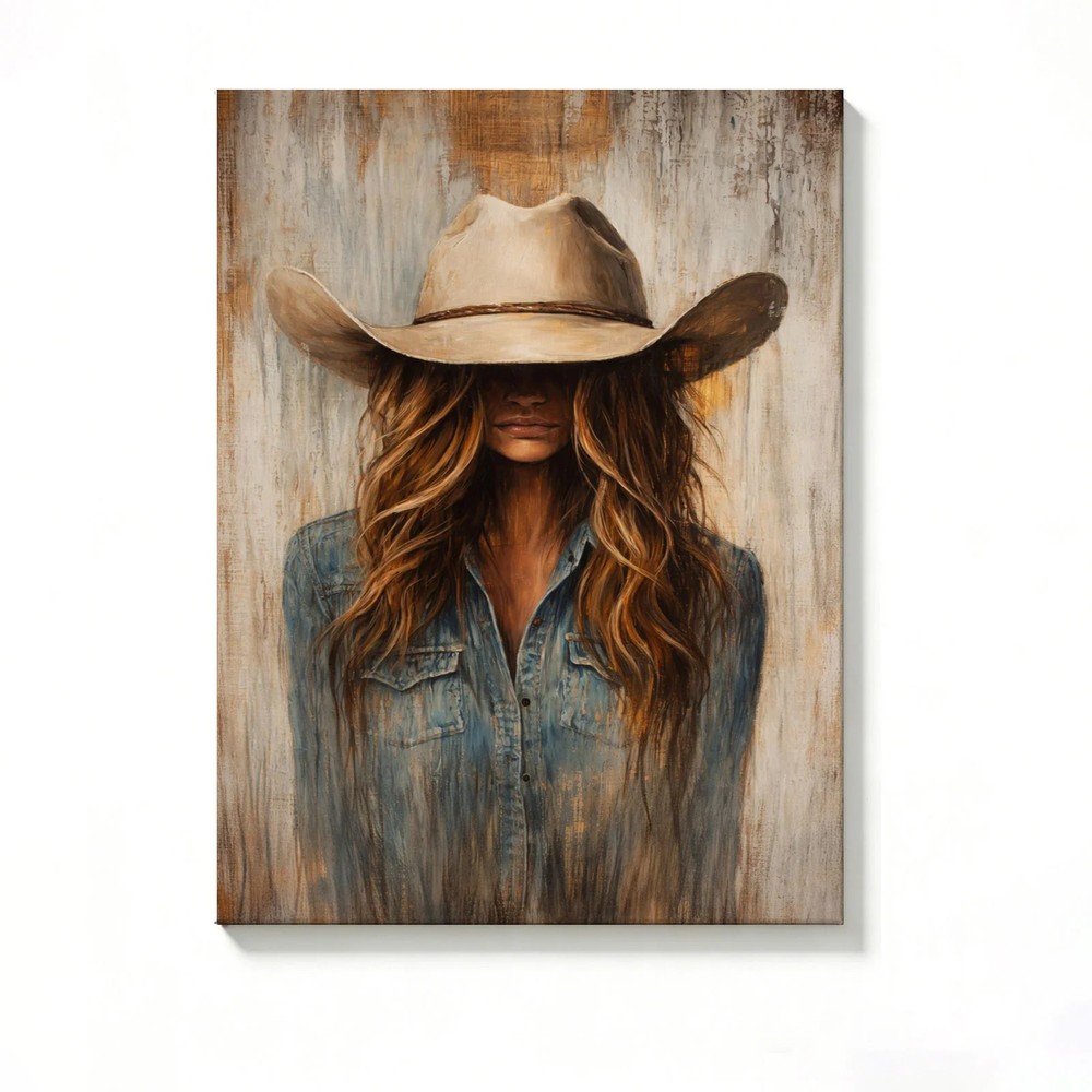Cowgirl Canvas Painting 2D Flat Frameless Wall Art for Home Office Decor