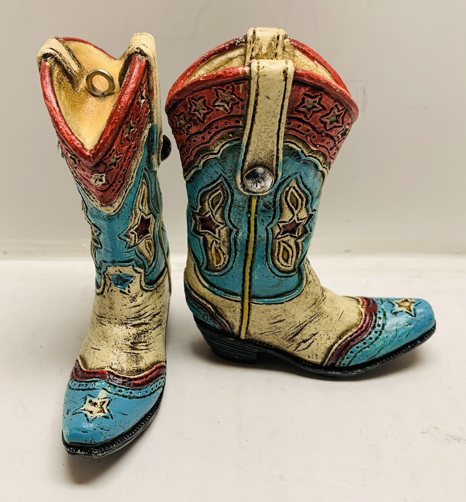 Pair Of Resin Western Rodeo Cowboy Boot Decoration Ornament