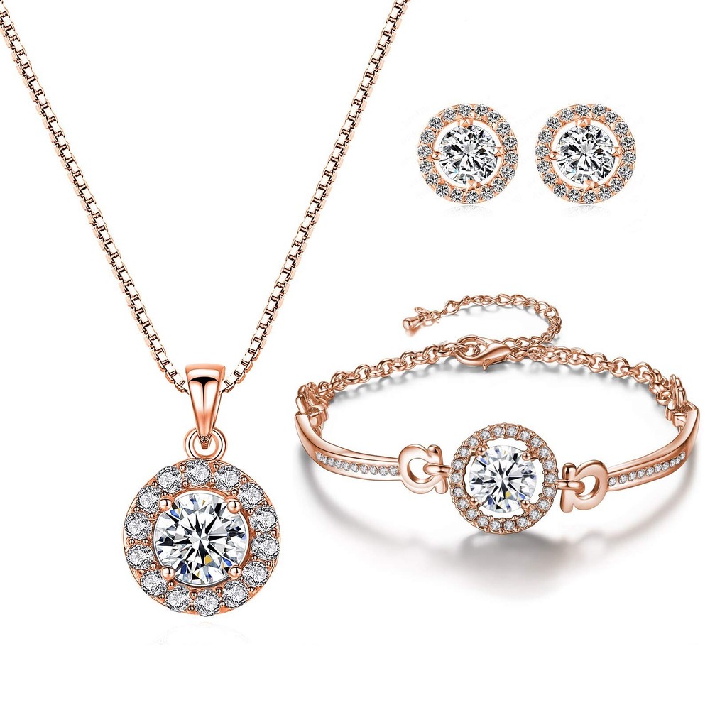 Jewellery Set Heart Pendant Necklace and Earrings Set Cubic Zirconia Jeweller...