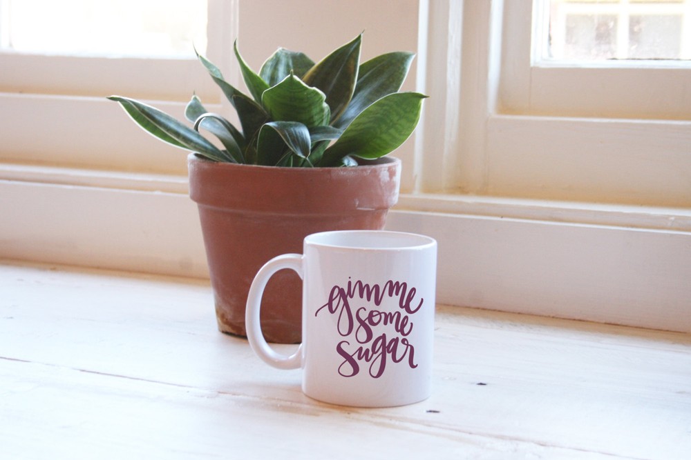 Gimme Some Sugar Cute Quote Illustrated Ceramic Travel Mug Drink Cup