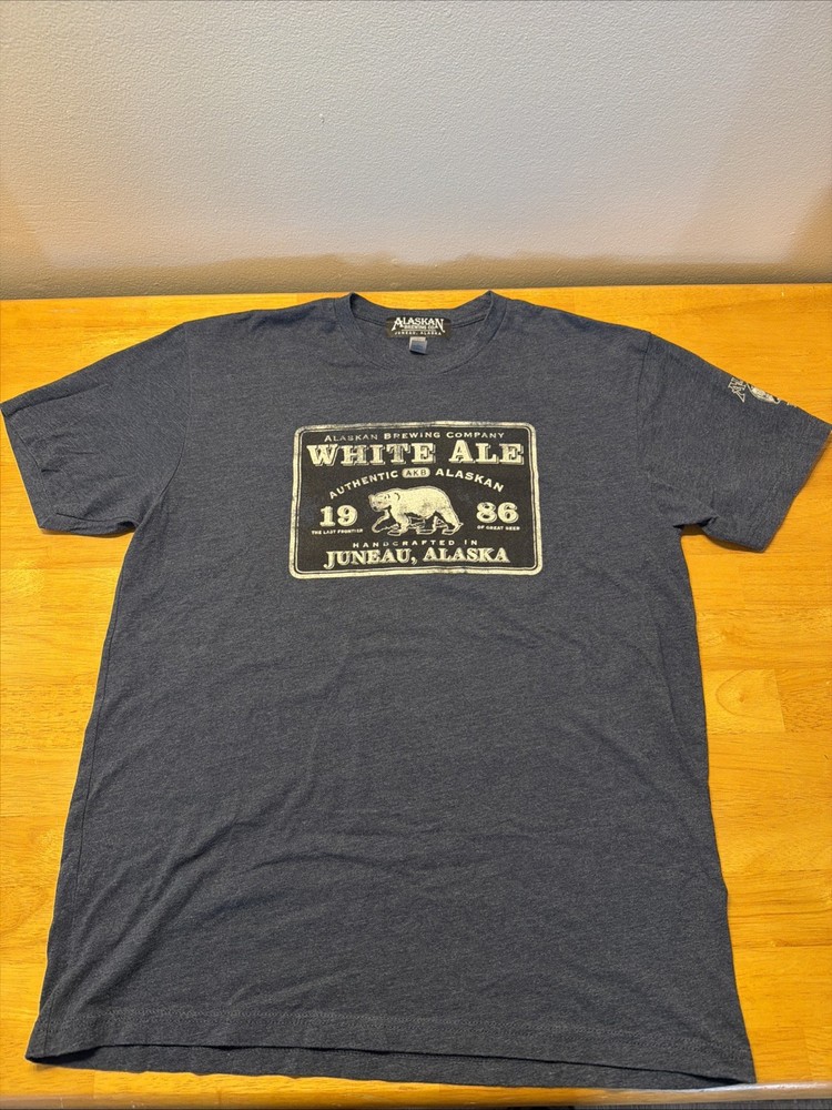 NICE Alaskan Brewing White Ale Bear Juneau Blue Promo T-Shirt Men's Large