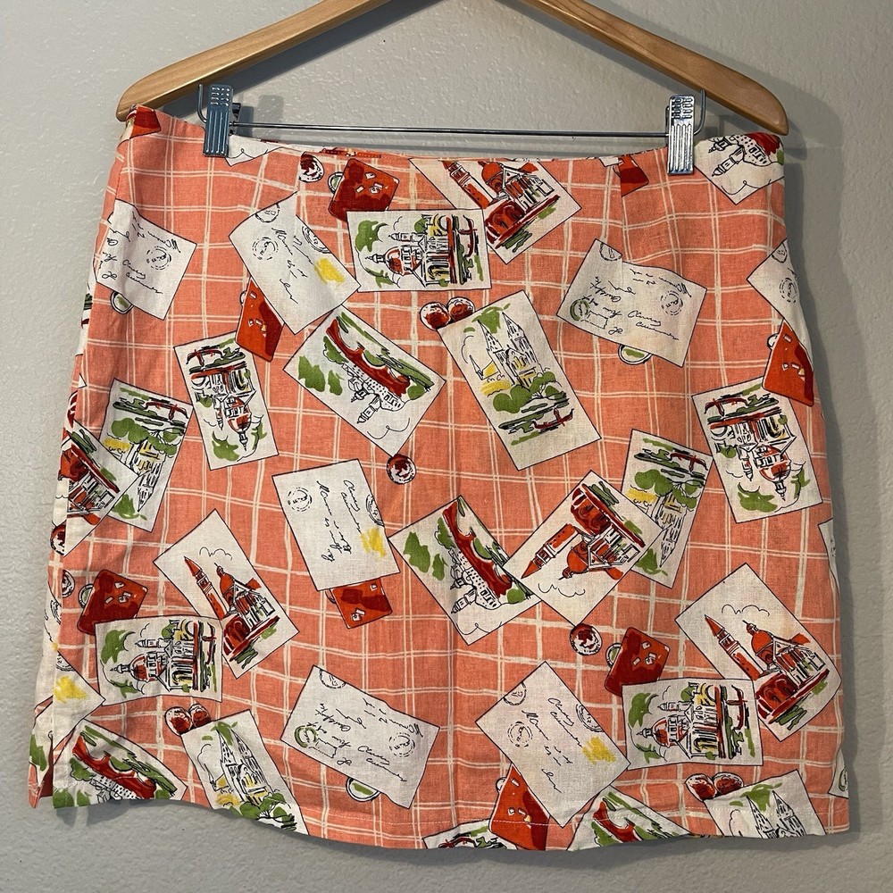 Selene Sport Women’s Large Postcard Print Linen Blend Skort Boho Resort Travel