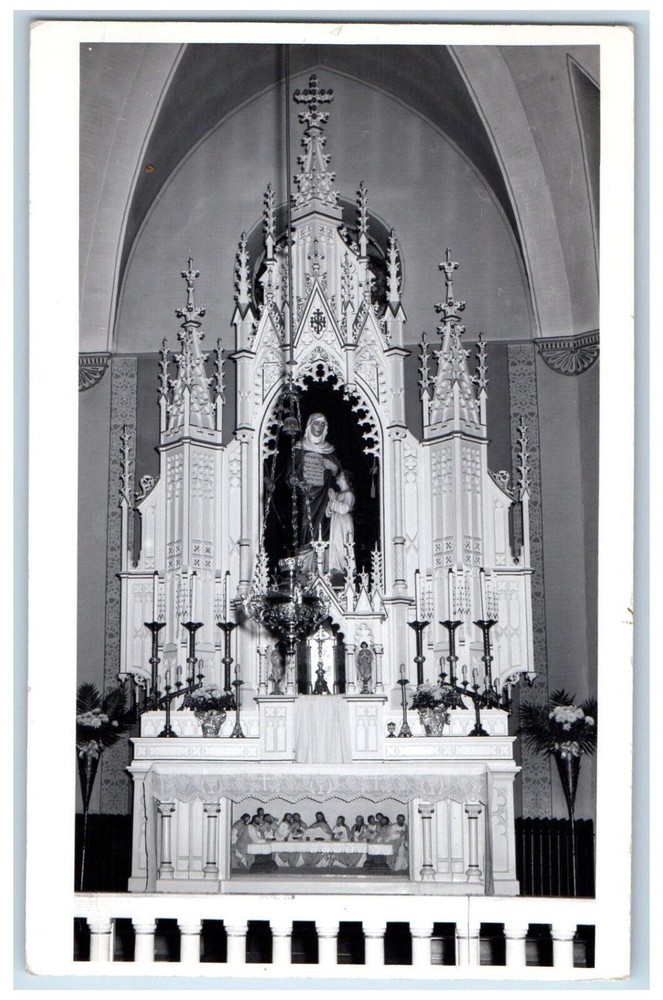 c1940's Catholic Church Interior Altar St. Anne Illinois IL RPPC Photo Postcard