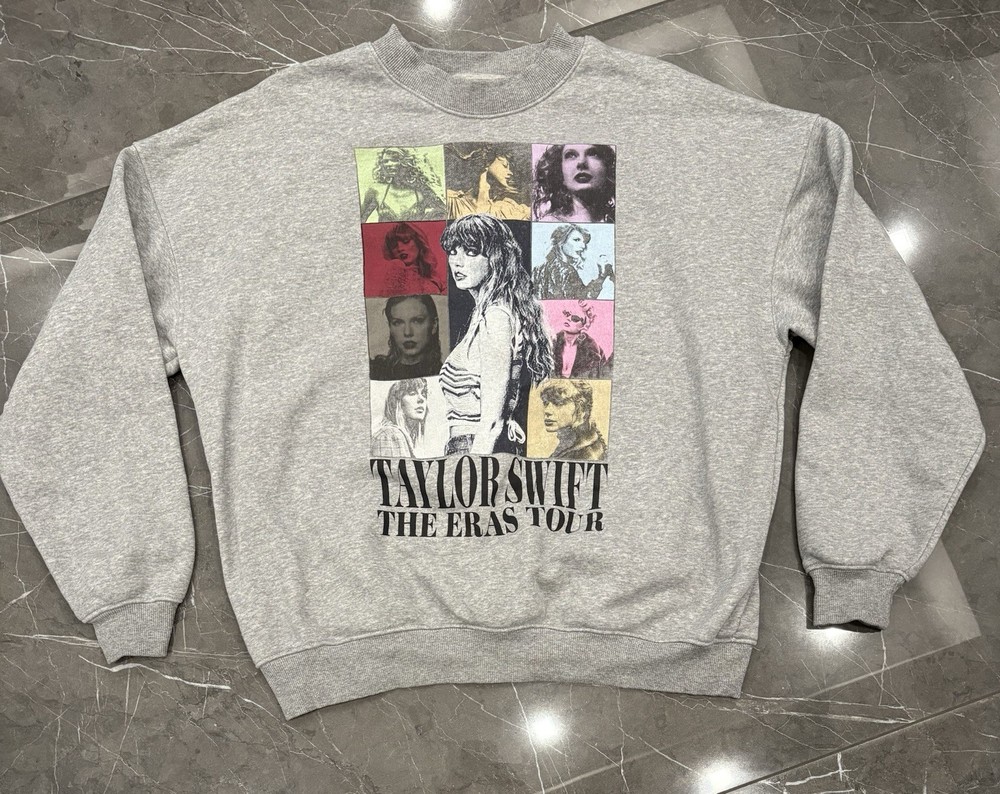 Taylor Swift The Eras Tour Merch Pullover Grey Crewneck Sweatshirt Size L